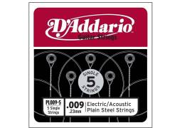 Daddario PL009-5 5-PACK SINGLE PLAIN STEEL 009